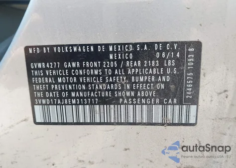 2014 Volkswagen Jetta 1.8T Se from USA, damaged, VIN 3VWD17AJ8EM313717